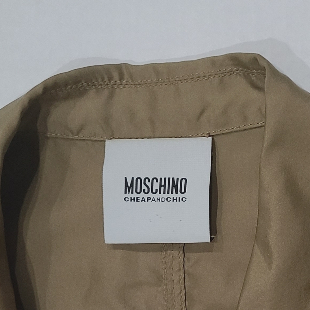 Moschino Cheap & Chic 100% Silk Short Puff Sleeve Safari Top in Mocha Khaki Sz M - Picture 5 of 14